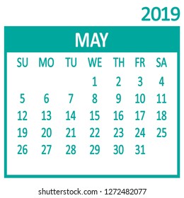 May. Fifth page of set. Calendar 2019, template. Week starts from Sunday. Vector illustration