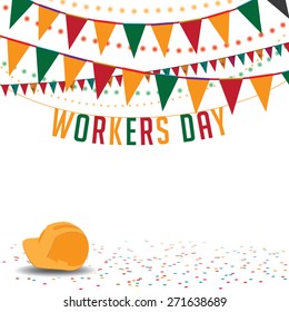 May first International workers day bunting background EPS 10 vector royalty free stock illustration for greeting card, ad, promotion, poster, flier, blog, article, social media, marketing