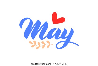 May - Hand drawn lettering month name. Handwritten month May for calendar, monthly logo, bullet journal or monthly organizer. Vector illustration isolated on white. EPS 10