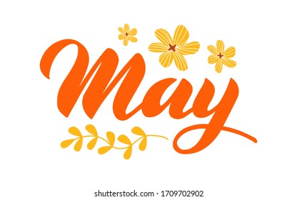 May - Hand drawn lettering month name. Hand written month May for calendar, monthly logo, bullet journal or monthly organizer. Vector illustration isolated on white. EPS 10