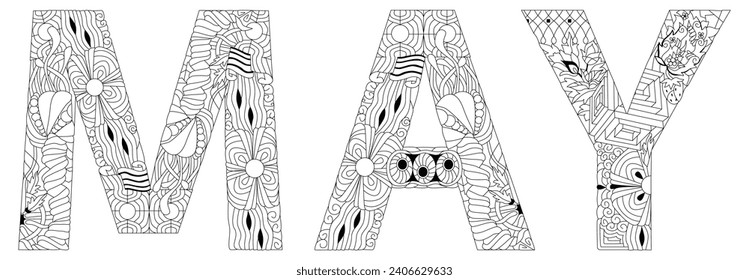 MAY hand drawn modern design vector illustration for coloring.