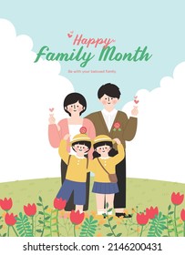 May Is Happy Family Month. A Couple And A Child Are Making A Heart Together.