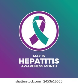 May is Hepatitis Awareness Month poster vector illustration. Purple green awareness ribbon icon in a circle. Template for background, banner, card. Important day