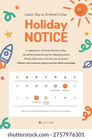 May Holiday Closure Notice Template - Labor Day and Children's Day Delivery Schedule