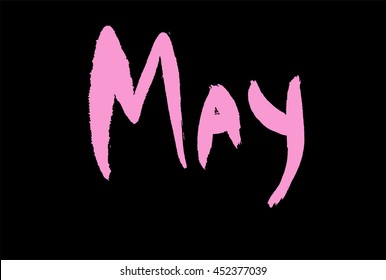 May ink hand drawn calligraphy. Brush painted calligraphy isolated on white. may lettering. may cursive, may inscription, Calendar month, Month may spring Calligraphy