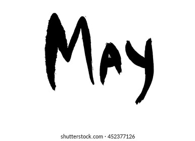 May ink hand drawn calligraphy. Brush painted calligraphy isolated on white. may lettering. may cursive, may inscription, Calendar month, Month may spring Calligraphy