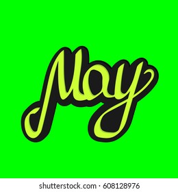 May, isolated sticker, calligraphy lettering, word design template, vector illustration