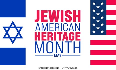 May is Jewish American Heritage Month background design template with united state and Israel Jewish flag. use to background, banner, placard, card, and poster design template. vector illustration
