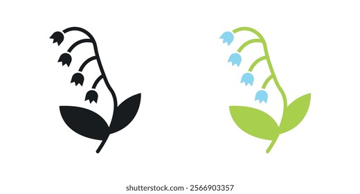 May lily icon set in black and colored