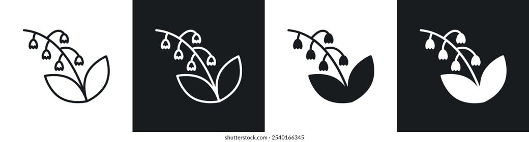 May lily icon set. Vector symbols in black and white colors.