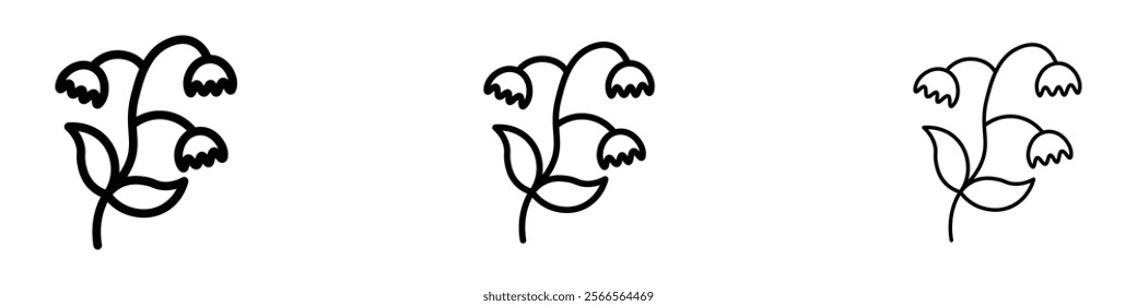 May lily icon in tree different line stroke sizes.