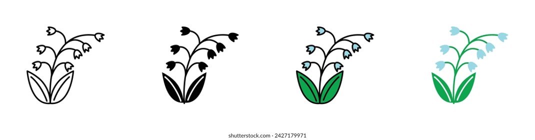 May Lily Vector Illustration Set. Valley and bloom Lily sign suitable for apps and websites UI design.