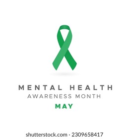 May is Mental Health awareness month. Green awareness ribbon. Vector illustration, flat design