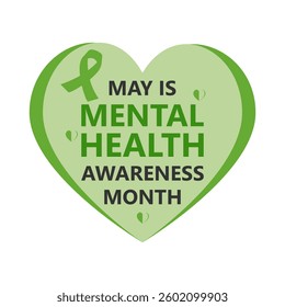 May is Mental Health Awareness Month.  Use a template with a text label and a standard color to decorate backgrounds, banners, posters, postcards, and posters. Vector illustration