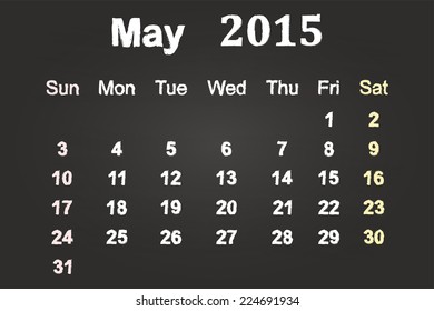 May Month 2015 Calendar On Blackboard