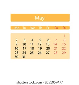 may month calendar 2022.new year concept.vector design Eps