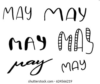 May month. Hand drawn lettering in vector graphic. Set