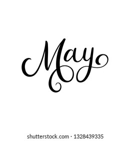 May month name. Handwritten lettering. Season vector illustration as poster, postcard, greeting card, invitation template. Concept May advertising for print, calendar, offers design, springtime. 