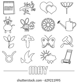 may month theme set of simple outline icons eps10