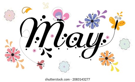 May Month Vector Flowers Butterflies Leaves Stock Vector (Royalty Free ...