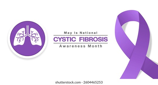 May is National Cystic Fibrosis Awareness Month. Lung and ribbon. Great for posters, banners, social media and more. White background.
