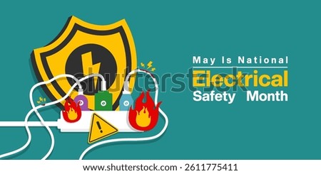 May is National Electrical Month. Shield, cable, flame and more. Great for posters, banners, social media and more. Green background.