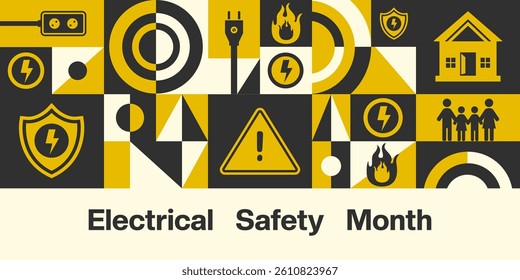 May is National Electrical Safety Month.  Geometric style, shield and more. Great for posters, banners, social media and more. White background.