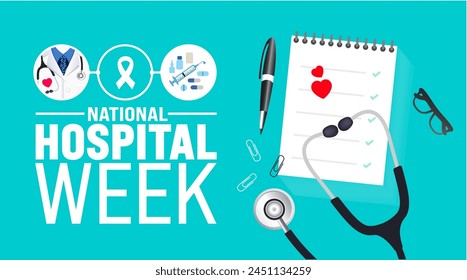 May ist die Vorlage der National Hospital Week. Festliche Musik-Konzept. Verwenden Sie, um Hintergrund-, Banner-, Plakat-, Karten- und Poster-Design-Vorlage mit Textinschrift und Standardfarbe zu verwenden. Vektorillustration.