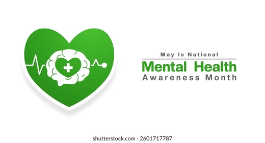 May Is National Mental Health Awareness Month. Great for posters, banners, social media and more. White background. 