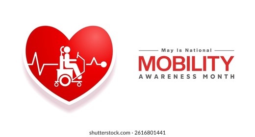 May is National Mobility Awareness Month. Suitable for posters, banners, social media and more. White background.