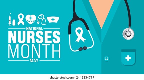 May is National Nurses Month background template. Holiday concept. use to background, banner, placard, card, and poster design template with text inscription and standard color. vector illustration.