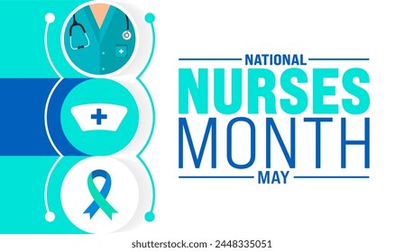 May ist National Nurses Month Hintergrund Vorlage. Festliche Musik-Konzept. Verwenden Sie, um Hintergrund-, Banner-, Plakat-, Karten- und Poster-Design-Vorlage mit Textinschrift und Standardfarbe zu verwenden. Vektorillustration.