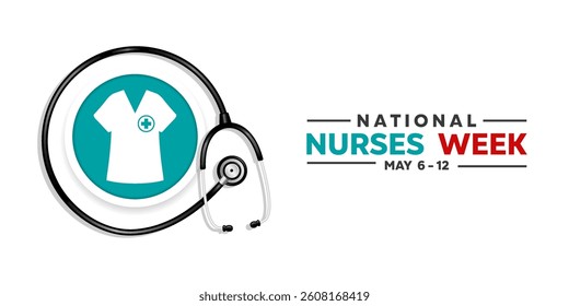 May is National Nurses Week. Nurse shirt, stethoscope and more. Great for posters, banners, social media and more. White background.