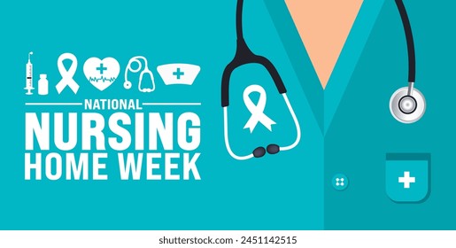 May ist National Nursing Home Week Background Vorlage. Festliche Musik-Konzept. Verwenden Sie, um Hintergrund-, Banner-, Plakat-, Karten- und Poster-Design-Vorlage mit Textinschrift und Standardfarbe zu verwenden. Vektorgrafik