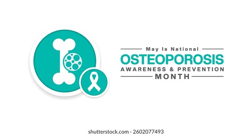 May is National Osteoporosis Awareness and prevention Month. Ribbon and bone. Suitable for posters, banners, social media and more. White background.