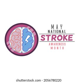 May National Stroke Awareness, A Human Brain 2 Sides With Thunder Symbol Of Injury On Circle