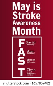 May is National Stroke Awareness Month. Stroke symptoms. Mnemonic concept. Template for background, banner, card, poster with text inscription. Vector EPS10 illustration