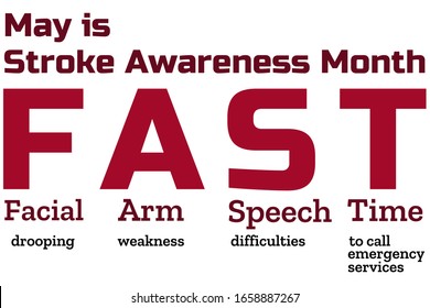 May Is National Stroke Awareness Month. Stroke Symptoms. Mnemonic Concept. Template For Background, Banner, Card, Poster With Text Inscription. Vector EPS10 Illustration