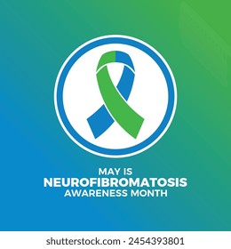 May is Neurofibromatosis Awareness Month poster vector illustration. Blue and green awareness ribbon icon in a circle. Template for background, banner, card. Important day