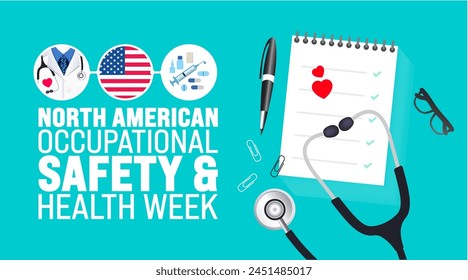 Vorlage May ist eine Hintergrundstudie zur North American Occupational Safety and Health Week. Festliche Musik-Konzept. Verwenden Sie, um Hintergrund-, Banner-, Plakat-, Karten- und Poster-Design-Vorlage mit Textinschrift zu verwenden