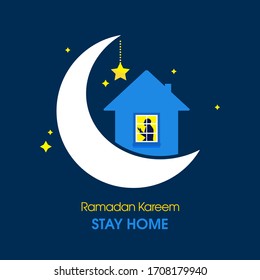 May Ramadan be blessed worship at home coronavirus protection social media vector