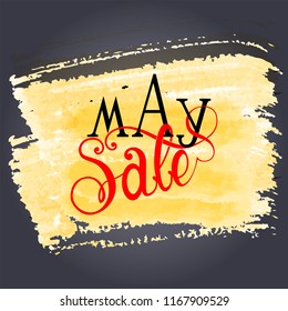 May Sale banner custom font and lettering on yellow paint vector illustration