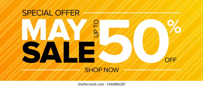 May sale banner. Special offer 50 percent off