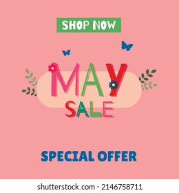 May sale banner. Spring  vector design illustration