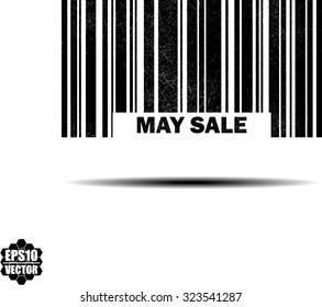 May Sale With Barcode And Shadow Black Grunge Stamp Isolated On White Background. Vector Illustration 