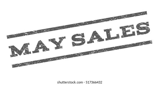 May Sales watermark stamp. Text tag between parallel lines with grunge design style. Rubber seal stamp with unclean texture. Vector grey color ink imprint on a white background.