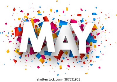 May sign with colour confetti. Vector paper illustration.
