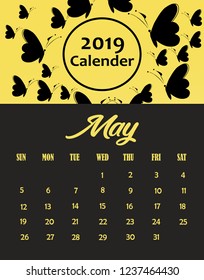 May, simple calender template, with butterfly background