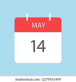 May tear calendar icon. Calendar to tear off every day. Vector illustration in flat style. Isolated on a light blue background.