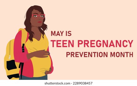 May is Teen pregnancy prevention month. Pregnant african american teenage girl. Modern flat vector illustration